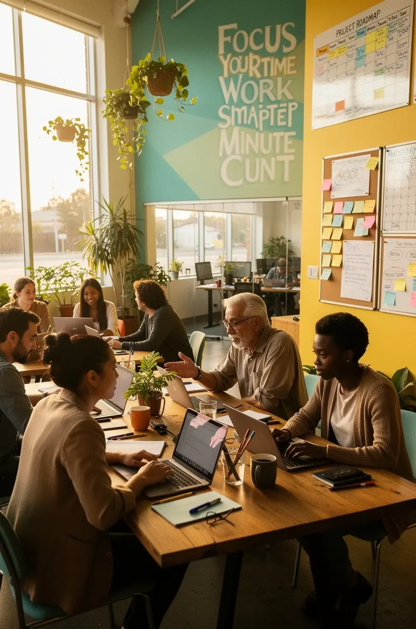 Professional workspace with digital devices displaying task management software and charts for workflow efficiency.